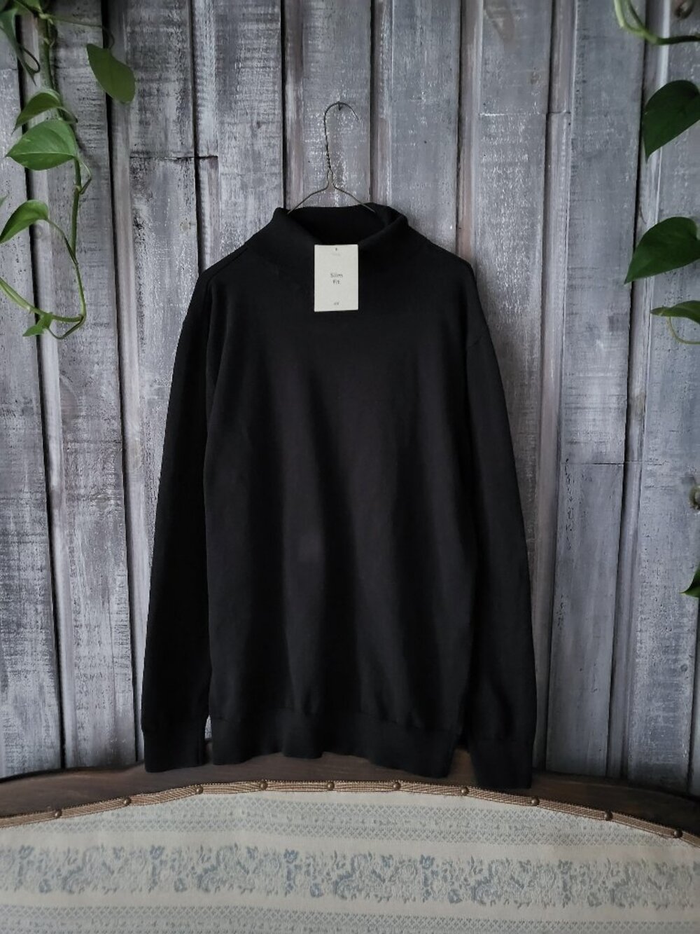 H&M Mens Black Slim Fit Turtleneck Sweater Cotton Knit Long Sleeve Pullover L